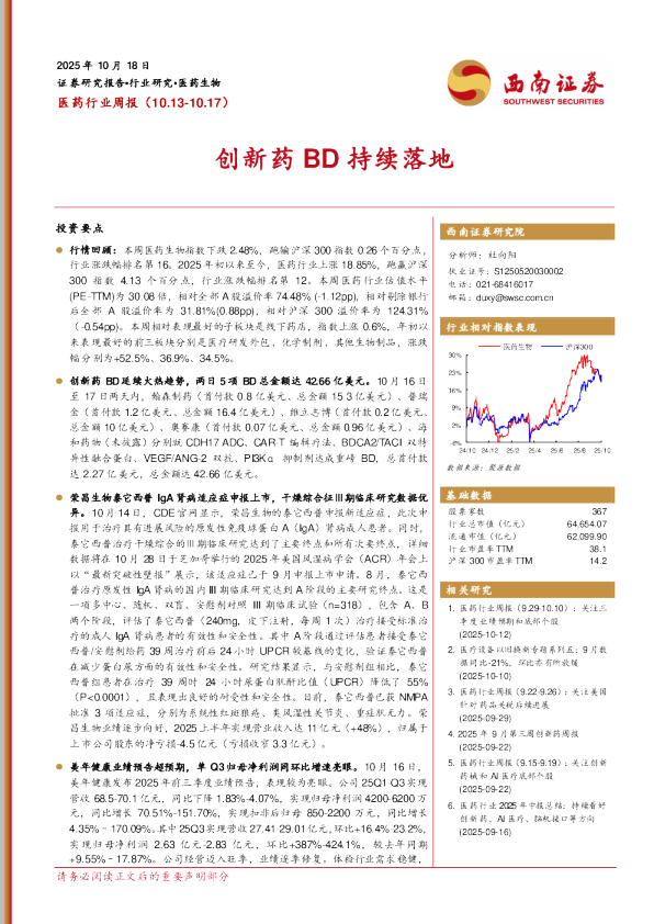创新药BD持续落地