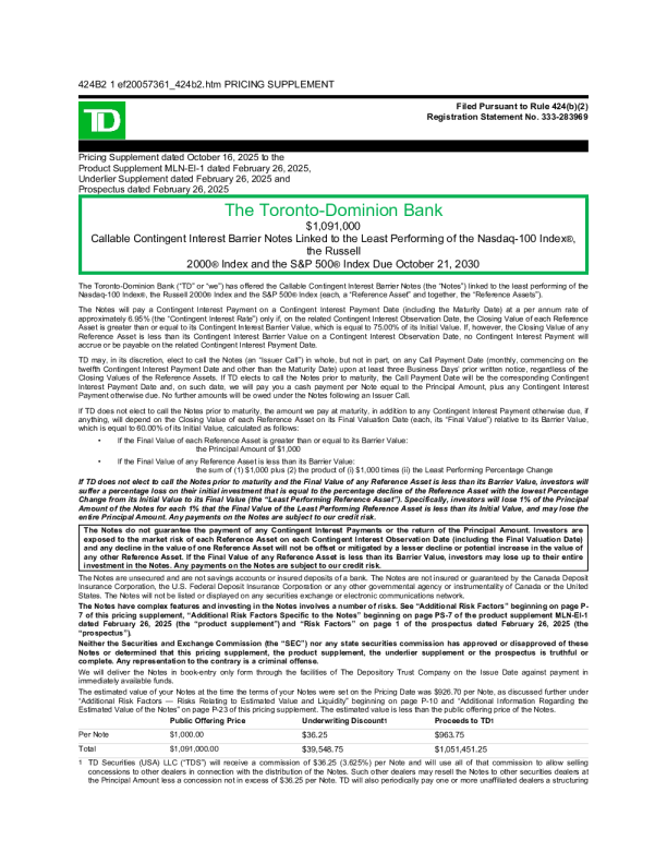 道明银行美股招股说明书(2025-10-20版)