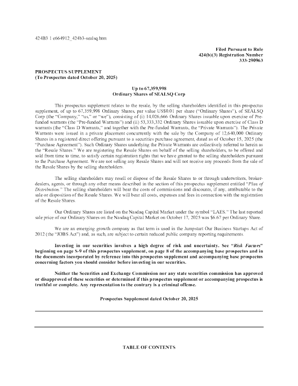 SEALSQ Corp美股招股说明书(2025-10-20版)