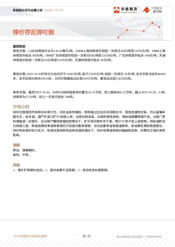 新能源及有色金属日报：锌价存反弹可能