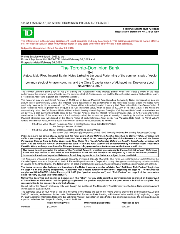 道明银行美股招股说明书(2025-10-21版)