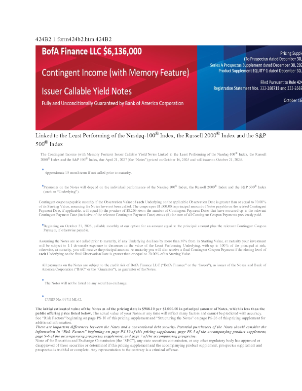 美国银行美股招股说明书(2025-10-21版)