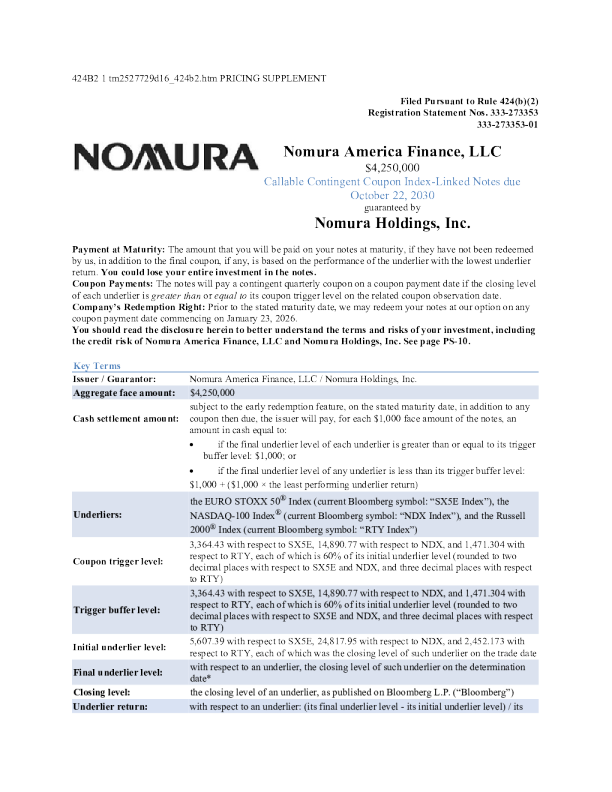 野村控股美股招股说明书(2025-10-21版)