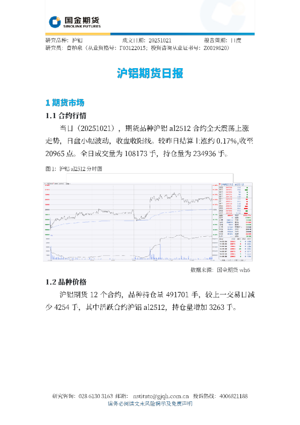 沪铝期货日报