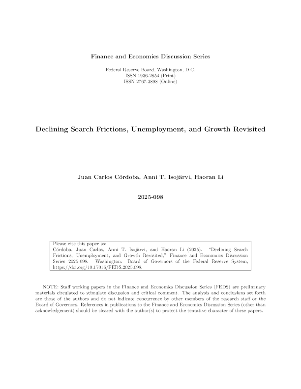 重新审视搜索摩擦下降、失业与增长