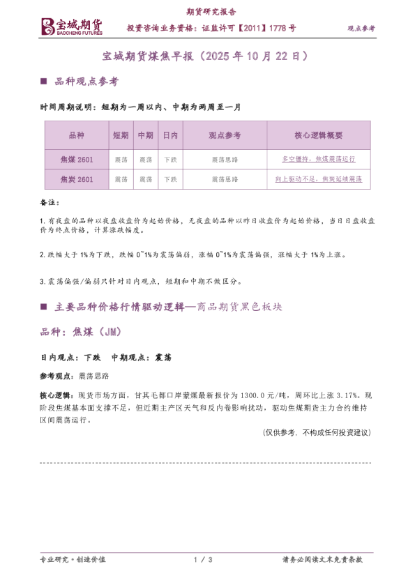 宝城期货煤焦早报