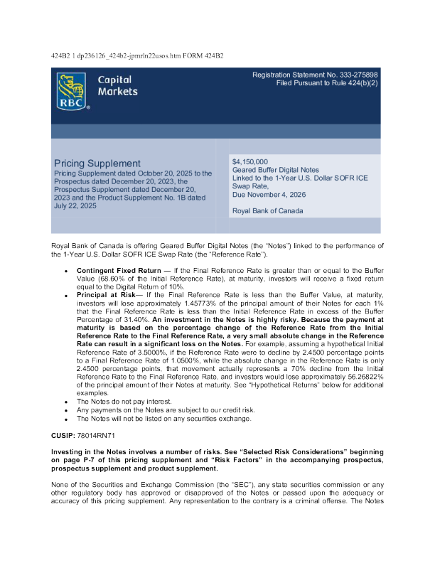 加拿大皇家银行美股招股说明书(2025-10-22版)
