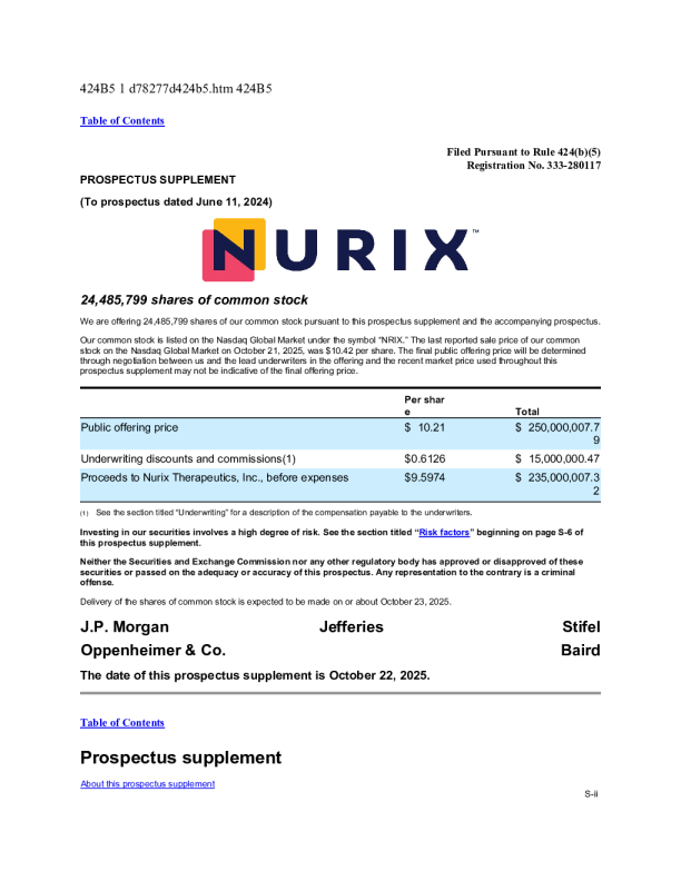 Nurix Therapeutics Inc美股招股说明书(2025-10-22版)