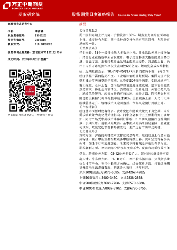 股指期货日度策略报告