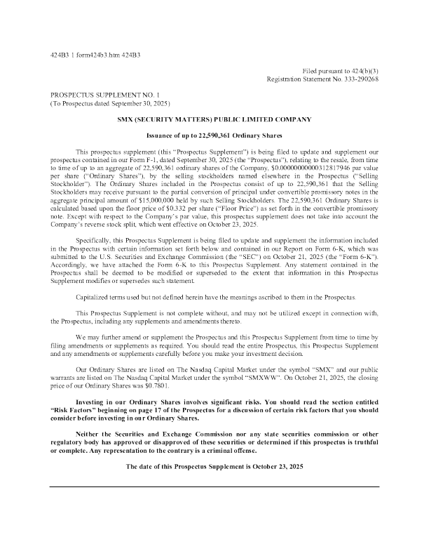 SMX（安全事务）PLC美股招股说明书（2025-10-23版）