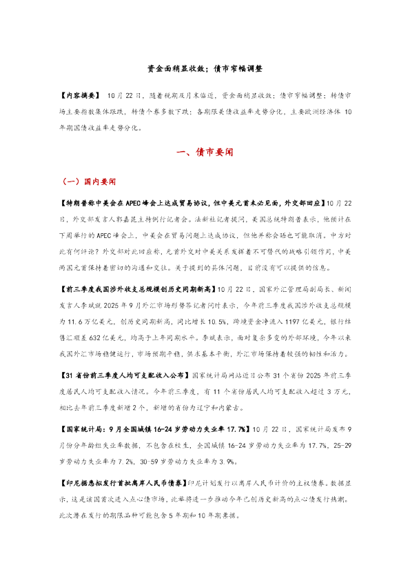 资金面稍显收敛；债市窄幅调整