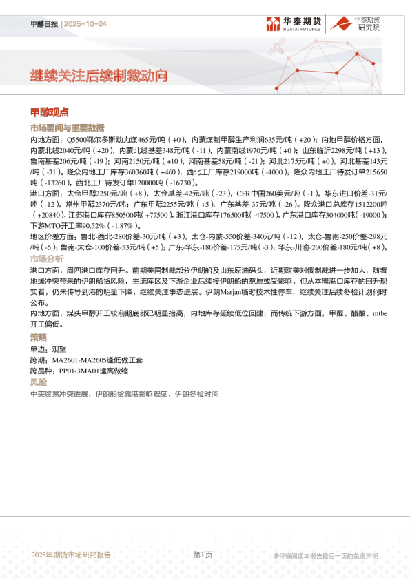 甲醇日报：继续关注后续制裁动向