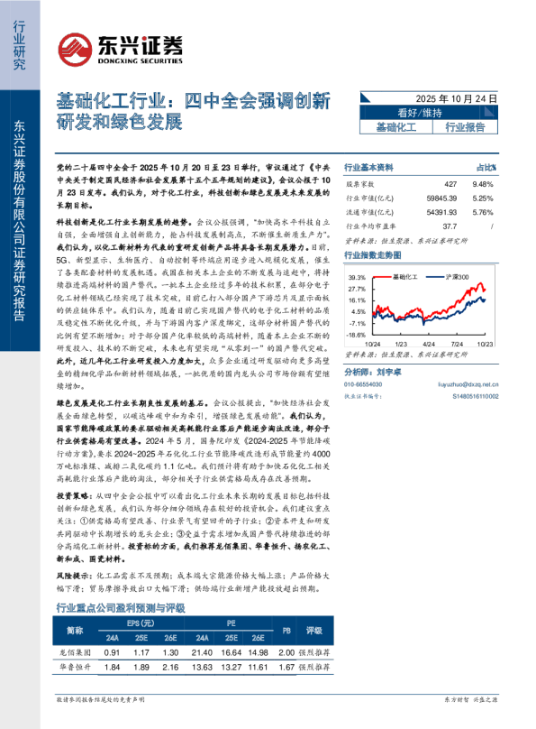 基础化工行业：四中全会强调创新研发和绿色发展