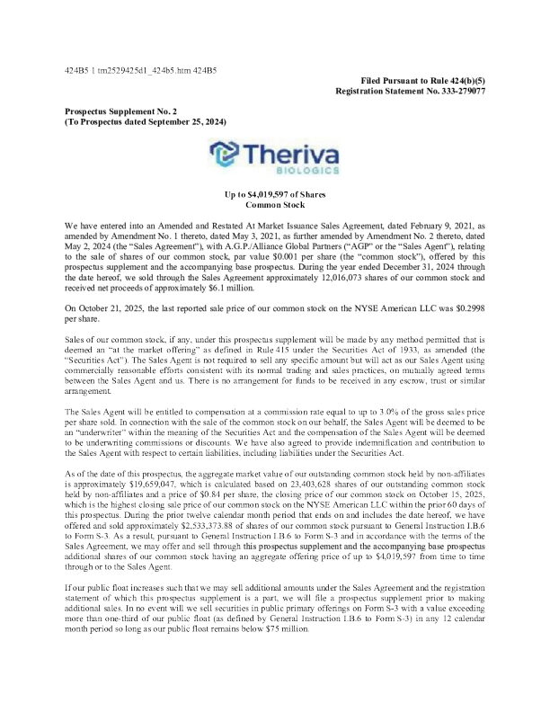 Theriva Biologics Inc美股招股说明书(2025-10-24版)