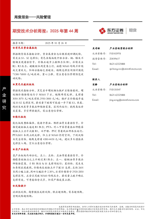 期货技术分析周报：2025年第44周