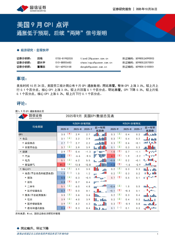 美国9月CPI点评：通胀低于预期，后续两降信号渐明
