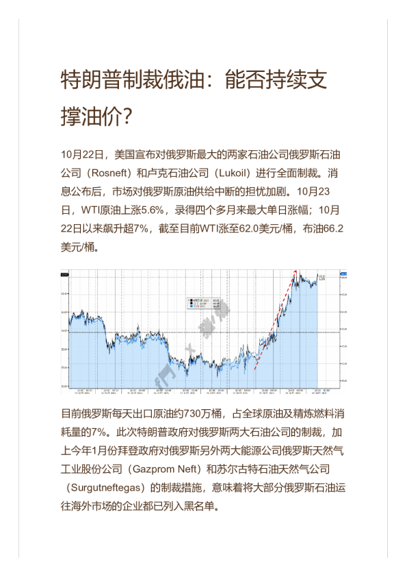 特朗普制裁俄油：能否持续支撑油价？