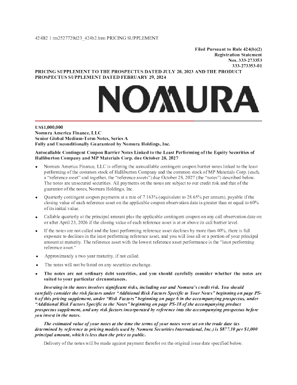 野村控股美股招股说明书(2025-10-27版)