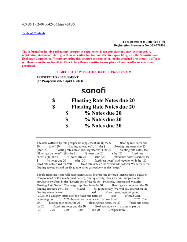 赛诺菲美股招股说明书(2025-10-27版)