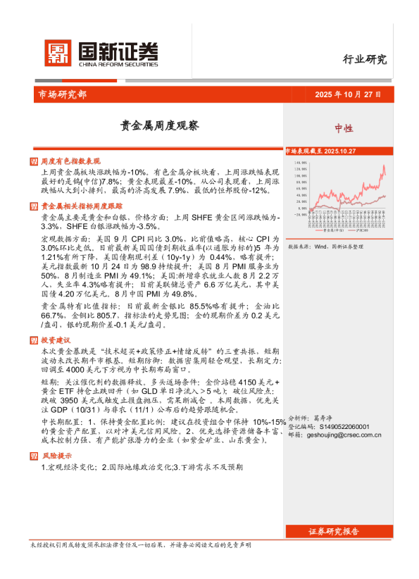 贵金属周度观察