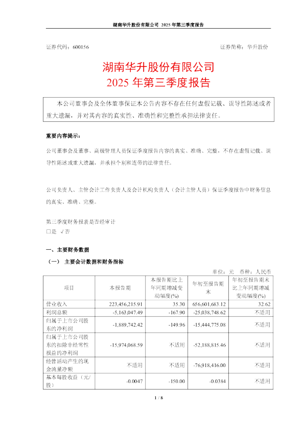 华升股份：华升股份2025年第三季度报告