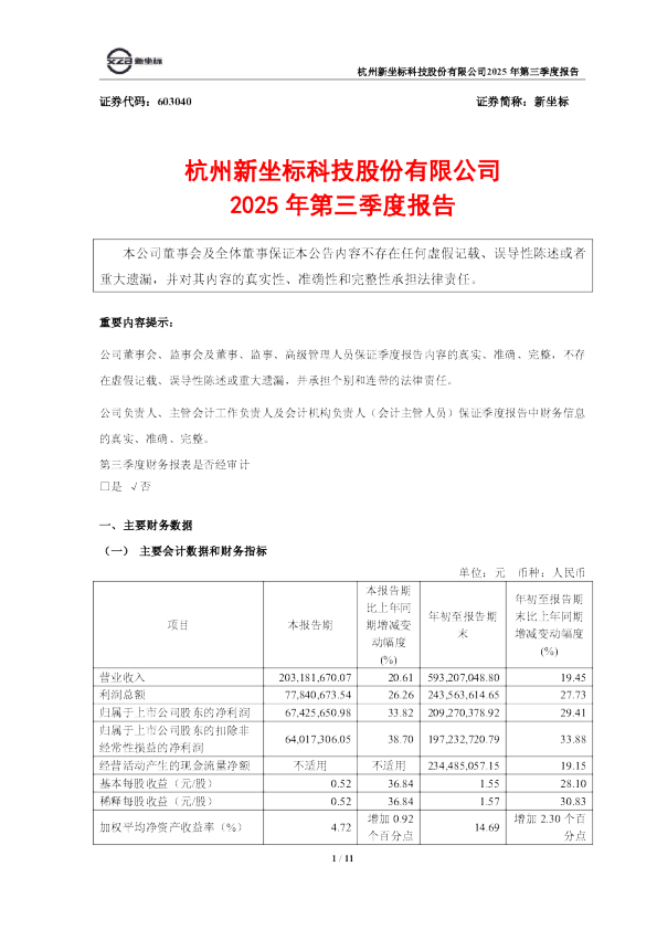 新坐标：新坐标2025年第三季度报告