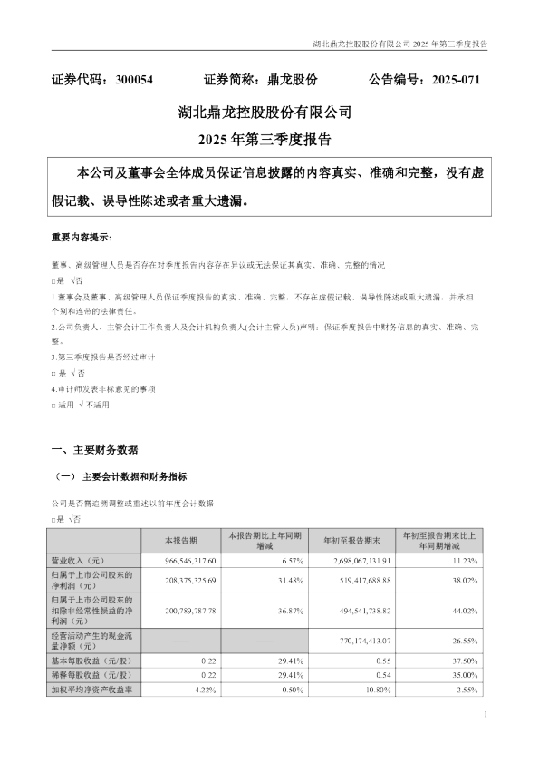 鼎龙股份：2025年三季度报告