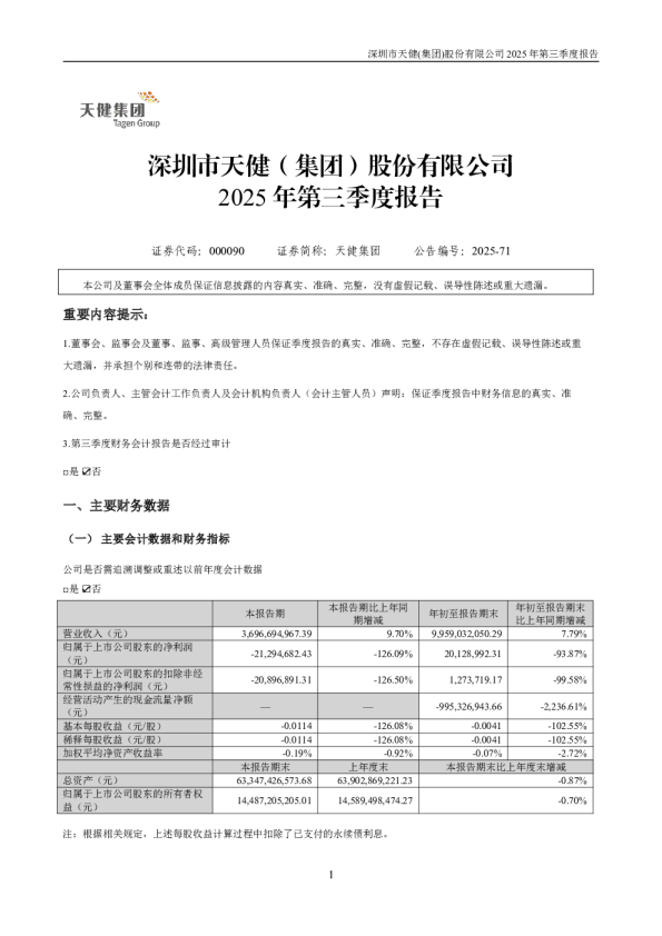 天健集团：2025年三季度报告