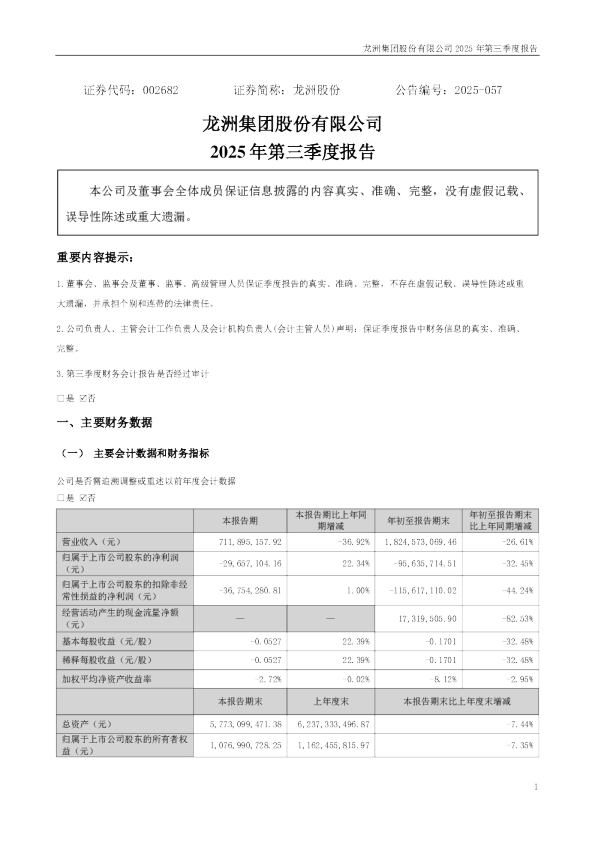 龙洲股份：2025年三季度报告