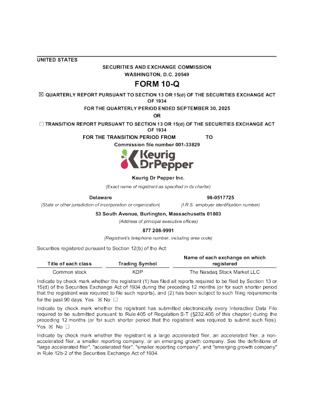 Keurig Dr Pepper Inc 2025年季度报告
