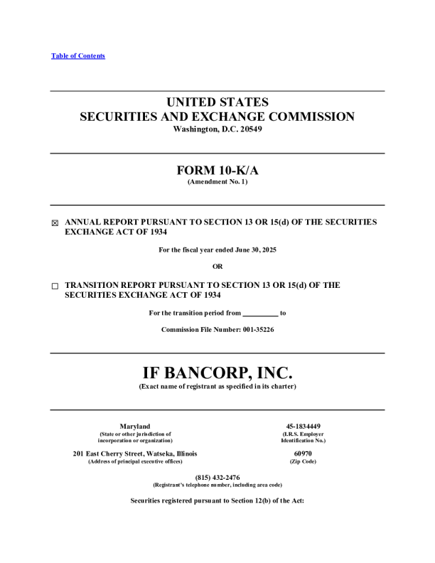 IF Bancorp Inc 2024年度报告