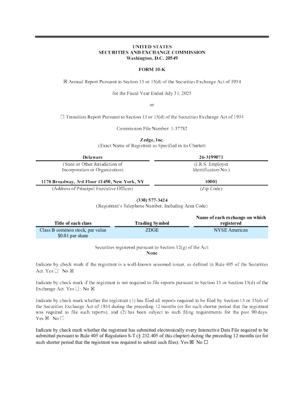 Zedge Inc-B 2024年度报告