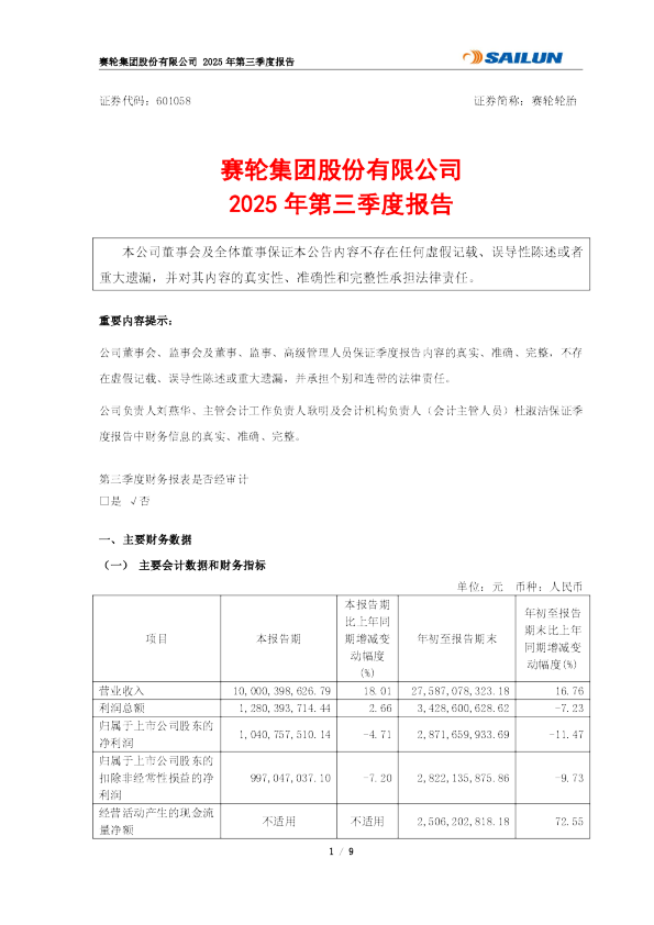 赛轮轮胎：2025年第三季度报告