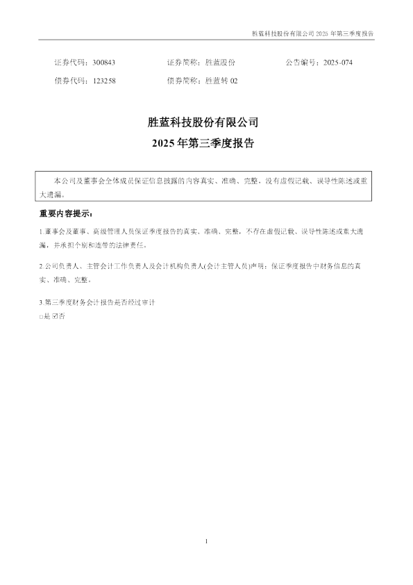 胜蓝股份：2025年三季度报告