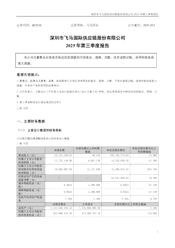 飞马国际：2025年三季度报告