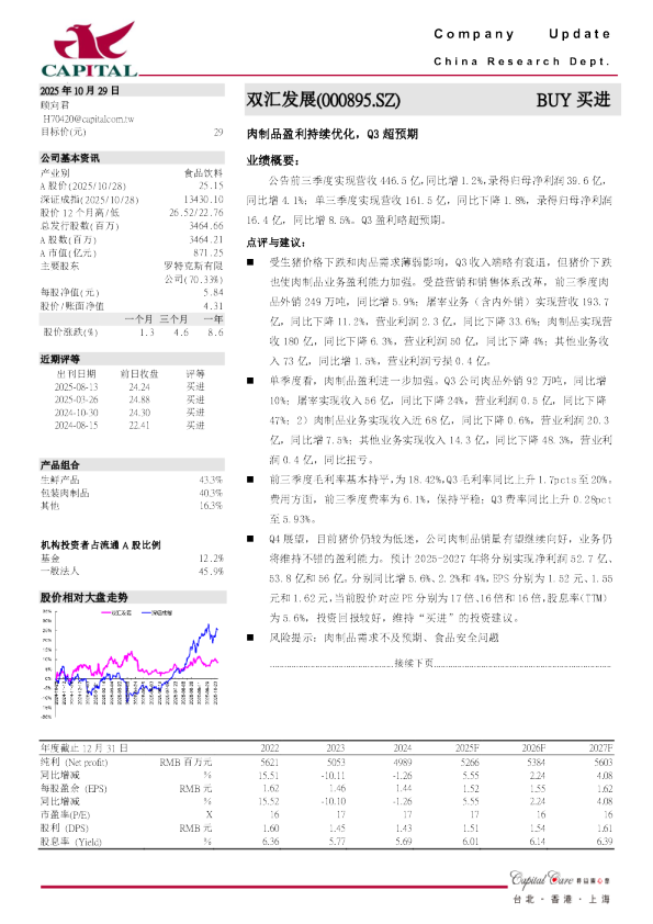 肉制品盈利持续优化，Q3超预期
