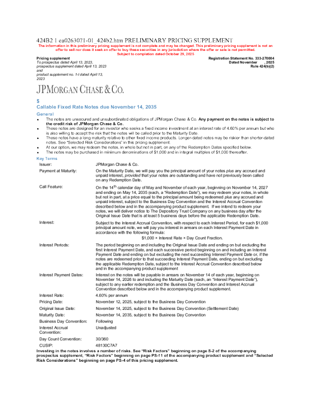 摩根大通美股招股说明书(2025-10-29版)