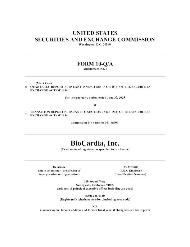 BioCardia Inc 2025年季度报告