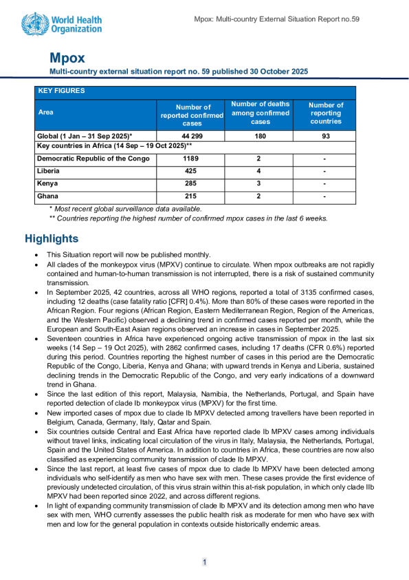 猴痘多国疫情，外部形势报告第59号-2025年10月30日