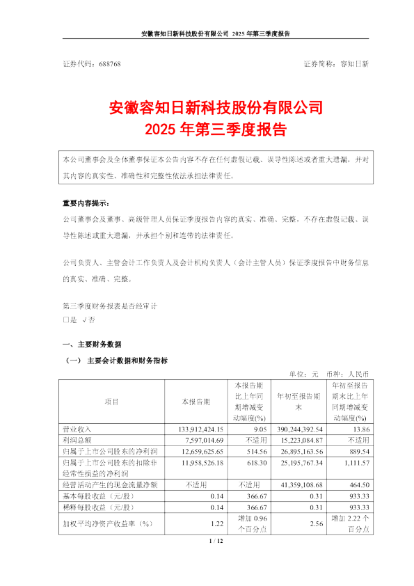 容知日新：容知日新2025年第三季度报告