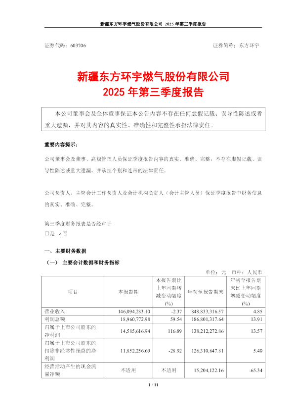 东方环宇：东方环宇2025年第三季度报告