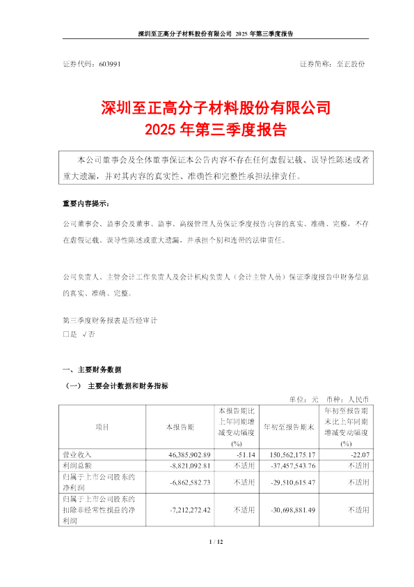 至正股份：至正股份2025年第三季度报告