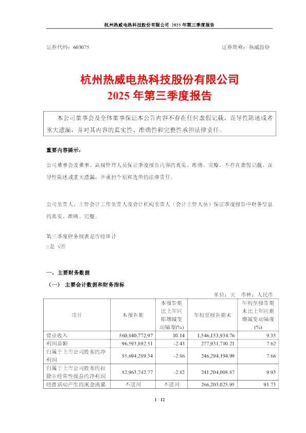 热威股份：2025年第三季度报告