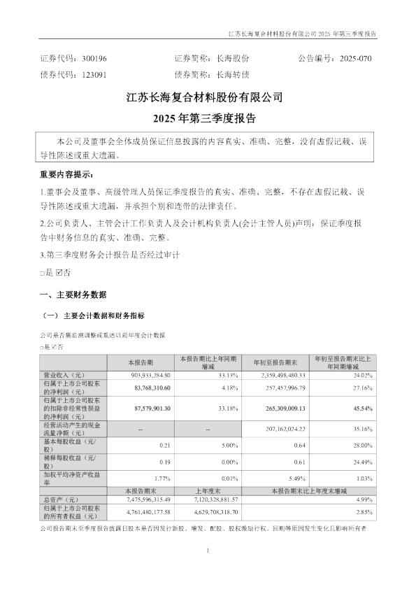 长海股份：2025年三季度报告
