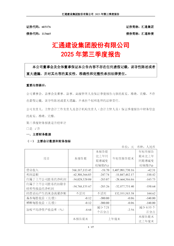 汇通集团：汇通集团2025年第三季度报告