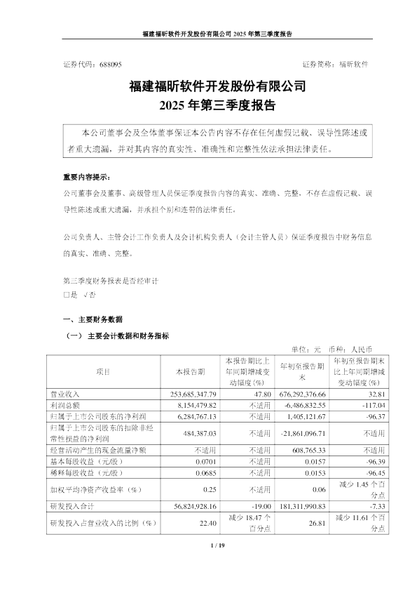 福昕软件：2025年第三季度报告