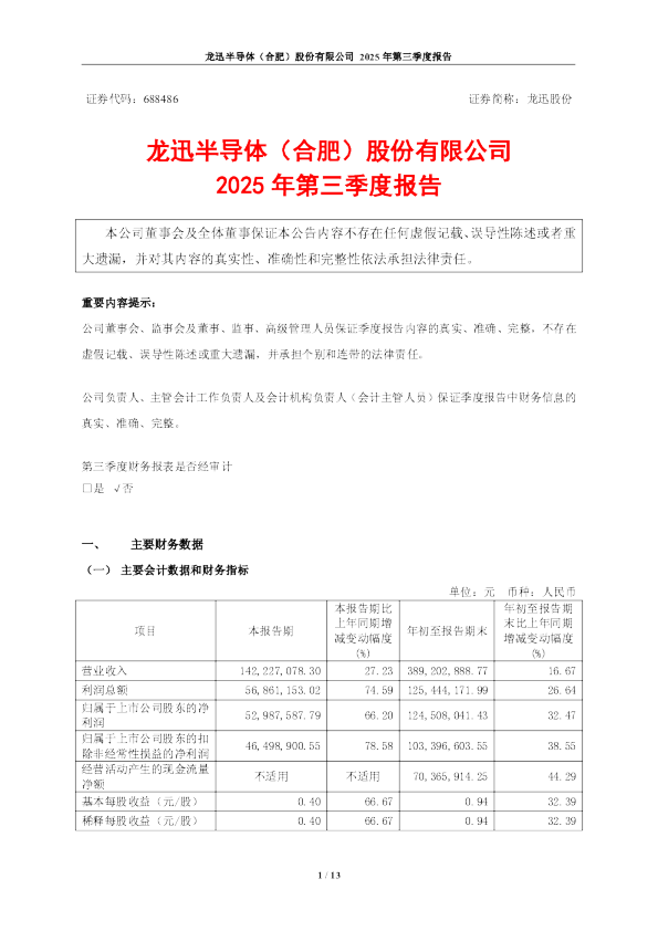 龙迅股份：龙迅股份2025年第三季度报告