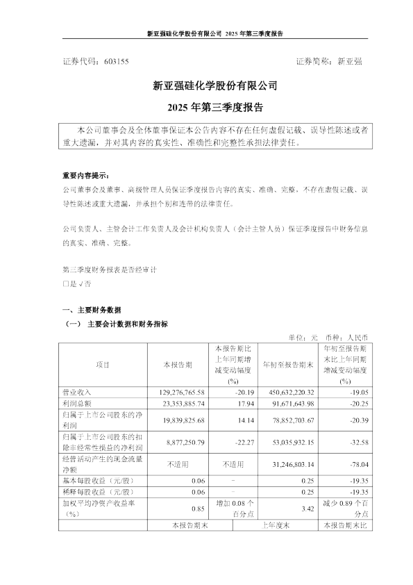新亚强：2025年第三季度报告