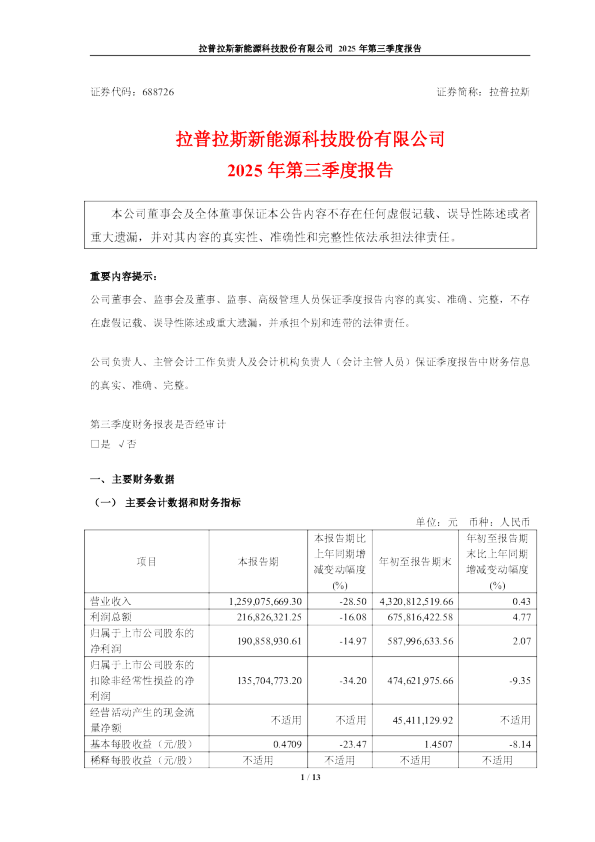拉普拉斯：2025年第三季度报告
