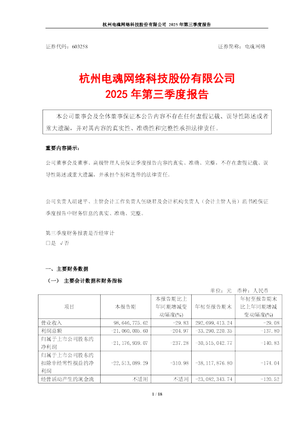 电魂网络：2025年第三季度报告